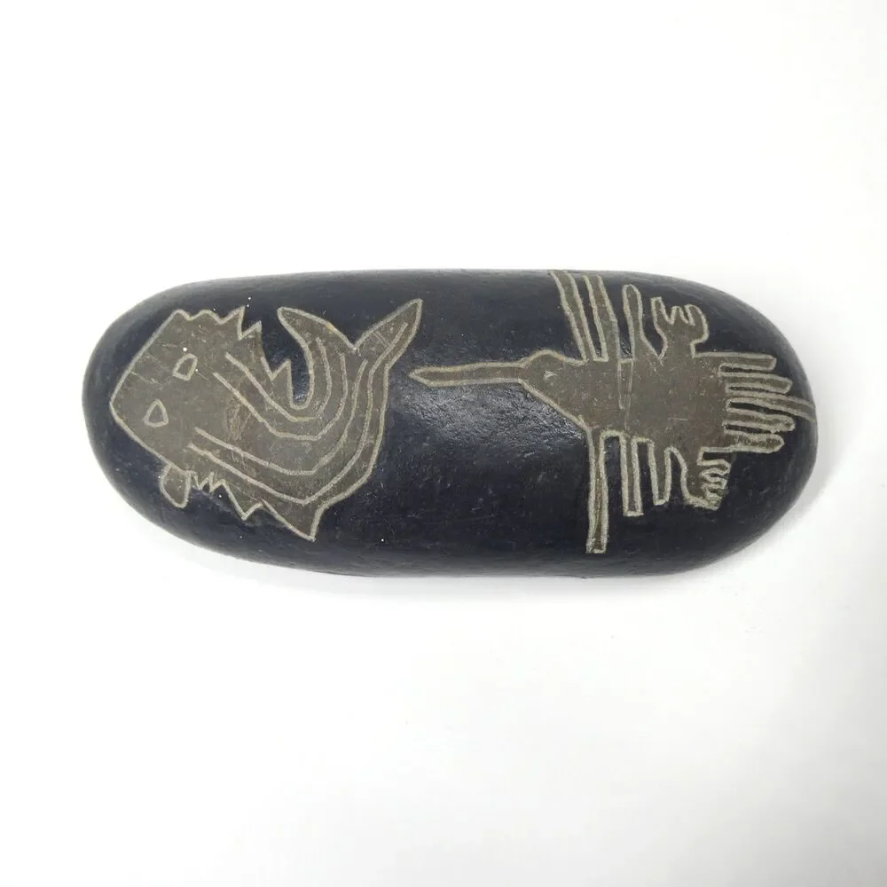 Nazca Line Drawing Stone Bird & Fish Peruvian